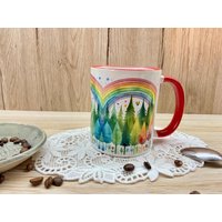 Bunte Tasse Kaffeetasse Bunt Bedruckt Zauberwald Regenbogen Bunte Gemütlich Frühling Ostergeschenk Muttertag von ByClaudias