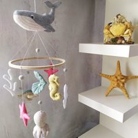 Großes Meer Mobile Für Baby, Tiere Mobile, Kinderzimmer Filz Handarbeit Crib Ocean Wal Oktopus von ByHelenDecor