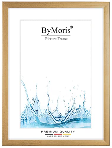 ByMoris Bilderrahmen nach Maß 15 x 30 cm in Gold gewischt mit Antireflex-Acrylglas, Poster Puzzle Portrait Foto Holz Rahmen von ByMoris