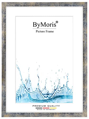 ByMoris Bilderrahmen nach Maß 18 x 25 cm in Blau Silber Gold mit Antireflex-Acrylglas, Poster Puzzle Portrait Foto Holz Rahmen von ByMoris