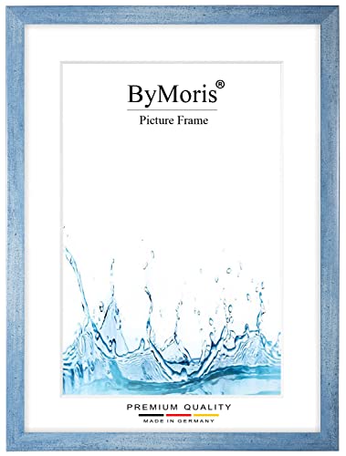 ByMoris Bilderrahmen nach Maß 18 x 28 cm in Hellblau gewischt mit Antireflex-Acrylglas, Poster Puzzle Portrait Foto Holz Rahmen von ByMoris