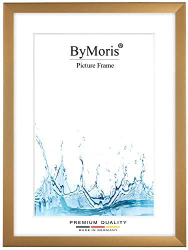 ByMoris Bilderrahmen nach Maß 21 x 26 cm in Gold schlicht mit Antireflex-Acrylglas, Poster Puzzle Portrait Foto Holz Rahmen von ByMoris