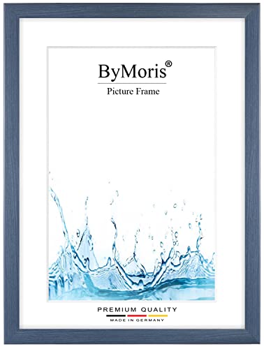 ByMoris Bilderrahmen nach Maß 35 x 50 cm in Schieferblau mit Antireflex-Acrylglas, Poster Puzzle Portrait Foto Holz Rahmen von ByMoris