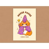 Zauberer Katze Hokus Pokus Ich Kann Mich Nicht Fokussieren Kunstdruck - A6 Druck Orange Katzen Illustration Süße Kitty Kawaii Cottagecore von ByMossyPine