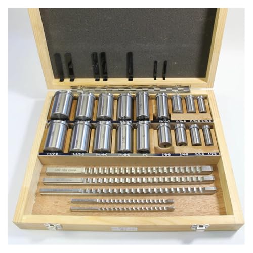 30-teiliges Keilnut-Räumwerkzeug-Set in Zollgröße, 5 Räumnadeln 1/2''-1-1/2'', 18 Buchsen und 7 Unterlegscheiben, HSS-Keilnut-Werkzeug 30-teiliges Keilnut-Räumwerkzeug-Set in Zollgröße, 5 Räumnadeln 1/2''-1-1/2'', 18 Buchsen und 7 Unterlegscheiben, HSS-Keilnut-Werkzeug von ByNGSDCC