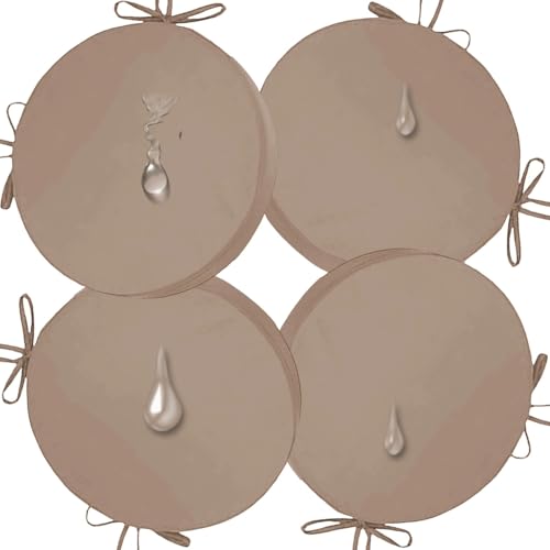 Runde Stuhlkissen for drinnen und draußen, 1/2/4er-Set, wasserdicht, Bistro-Gartensitzkissen mit Bändern und abnehmbaren Bezügen, Hocker-Stuhlpolster, Kissen(G3,20x2"/4pcs) von ByNGSDCC
