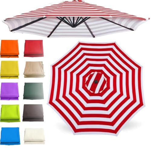 Sonnenschirm, 8' 9' 10' Terrassenschirm-Ersatztuch, 8-Rippen-Schirmdach, UV-beständiger Markt-Sonnenschirm-Ersatzbezug for den Außenbereich(Red Stripe,3.5 m/11.5ft) von ByNGSDCC