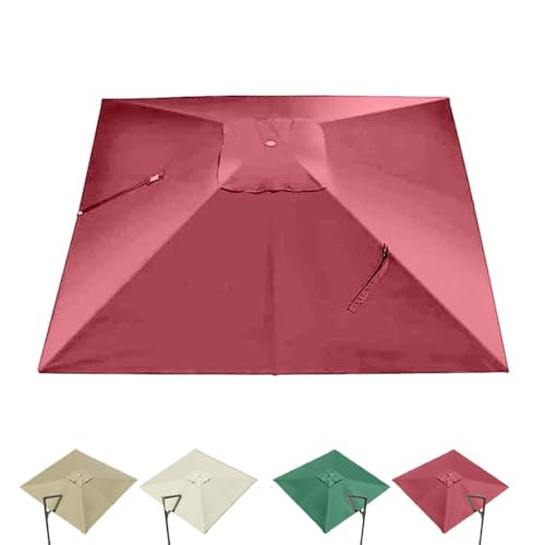 Sonnenschirm, 8 Rippen Quadratischer Schirmdach 10'x10' Freischwinger Terrassenschirm Ersatzbezug Anti-UV Yard Market Sonnenschirmtuch Ersatzstoff Doppelspitze(Wine Red,3x3 m (10'x10') Single top) von ByNGSDCC