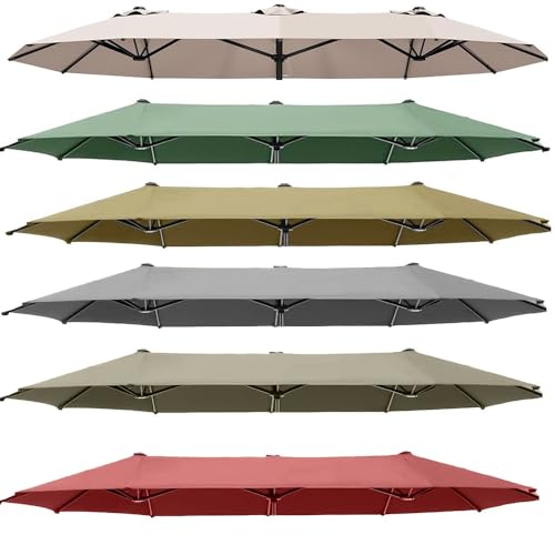 Sonnenschirm, Doppelseitiges Schirmdach, 4,5 m, 12 Rippen, großer Ersatzbezug for Marktschirm, Terrassenschirmtuch in Dreifachgröße, UV-beständiges, wasserdichtes Segeltuch(Khaki) von ByNGSDCC