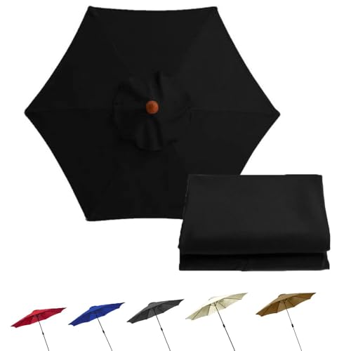 Sonnenschirm, Ersatzdach for Terrassenschirm mit 6 Rippen, UV-beständige Ersatzabdeckung for Terrassenschirm, wasserdichtes Ersatztuch for Tischschirme im Freien(Black,2.7m(9ft)) von ByNGSDCC