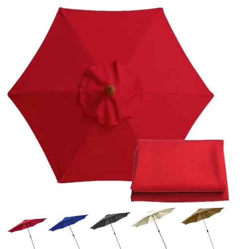 Sonnenschirm, Ersatzdach for Terrassenschirm mit 6 Rippen, UV-beständige Ersatzabdeckung for Terrassenschirm, wasserdichtes Ersatztuch for Tischschirme im Freien(Red,300cm(10ft)) von ByNGSDCC