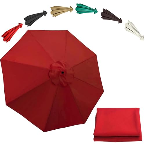 Sonnenschirm, Ersatzdach for Terrassenschirm mit 8 Rippen, 9 Fuß/10 Fuß UV-beständiger Ersatzbezug for Tischschirme im Freien, wasserdichtes Ersatztuch for Schirme(Red,3-m(10ft)) von ByNGSDCC