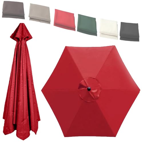 Sonnenschirm, Ersatzschirmtuch mit 6 Rippen, UV-beständiges Ersatzdach for Marktsonnenschirme, lichtbeständige Ersatzabdeckung for die Oberseite des Gartensonnenschirms(Red,3-m(10ft)) von ByNGSDCC
