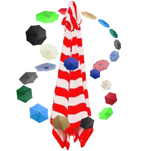 Sonnenschirm, Ersatztuch for Marktschirmoberteil, 6 Rippen/8 Rippen Nti-UV-Schirmdach, Ersatzabdeckung for Gartenschirme, wasserdicht, 2 m/2,7 m/3 m(Red Stripes,8 Ribs-3-m/10ft) von ByNGSDCC