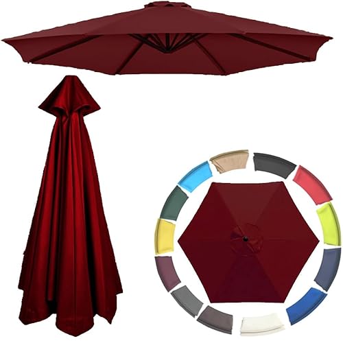 Sonnenschirm, Gartenschirm-Überdachung, 6-Rippen-UV-Schutz for Pool und Garten, 6,5 Fuß/9 Fuß/10 Fuß großer Sonnenschirm-Ersatzstoff for den Markt im Freien, wasserdicht(Wine Red,3-m(10ft)) von ByNGSDCC