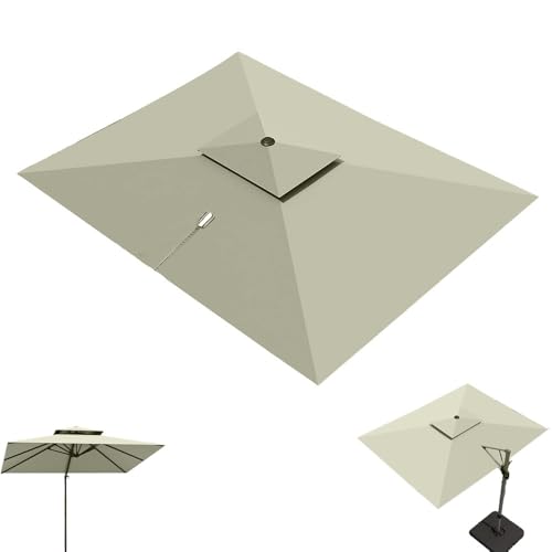Sonnenschirm, Rechteckiger Schirmüberdachung 10' X 13' Freischwinger Terrassenschirm Ersatzstoff 8 Rippen Anti-UV Outdoor Offset Schirme Top Sonnenschutzabdeckung(Taupe,Single top 3x4m(10' x 13')) von ByNGSDCC