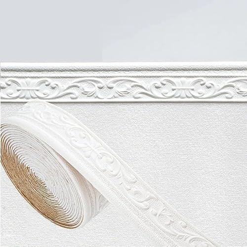 Tapeten, 3D-Wandbordüre, wasserdicht, selbstklebend, Wandverkleidung, Bordüre, Schaumstofffliesen, Aufkleber, Sockelleiste for die Heimdekoration, 10 m/Rolle(White) von ByNGSDCC