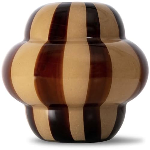ByON Vase aus Glas – Runde Form mit handbemalten Streifen – Dekorative Blumenvase in Braun/Beige – Ø22xH20 cm – Stilvolles Wohnaccessoire, 5280604104 von ByON