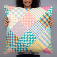 Pastell Karo Diamant Patchwork Druck Kissen von ByStudioB3