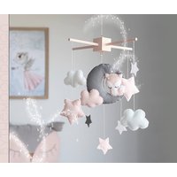 Fuchs, Mond, Wolken Und Sterne Baby Mobile - Rosa Kinderzimmer Deko Mädchen Geschenk Babybett / von ByTheMoonDesign