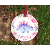 Mädchen-Dinosaurier-Weihnachtsverzierung.pink Dinosaur.personalisierte Weihnachtsverzierung.mädchen-Verzierung von ByTracey