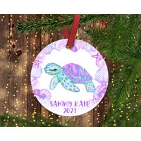Mädchen Schildkröte Weihnachtsanhänger.meeresschildkröte.personalisierter Weihnachtsschmuck. Ornament von ByTracey