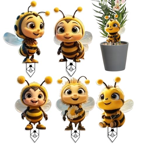 Byeaon Gartenstaken Deko,2D Acryl Blumentopf Dekorative Bienenstäbe - Schmuck Für Draussen Niedliche Zierde Für Blumentöpfe Rasen Terrasse Wege von Byeaon