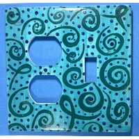 Keramik-Teal-Outlet-Lichtschalterabdeckung Mit Swirls, Stecker-Schalterplattenabdeckung, Handbemalte Schalterabdeckung von ByerWorks