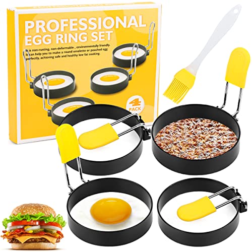 Spiegeleiform Spiegelei Formen, 4 Stück Egg Ring Rund Eierringe Edelstahl Omelettpfannen Omelettform Pancake Form Pfannkuchen Form Eierformer für Spiegelei Pfannkuchen Omeletts Sandwiches von Byffoer