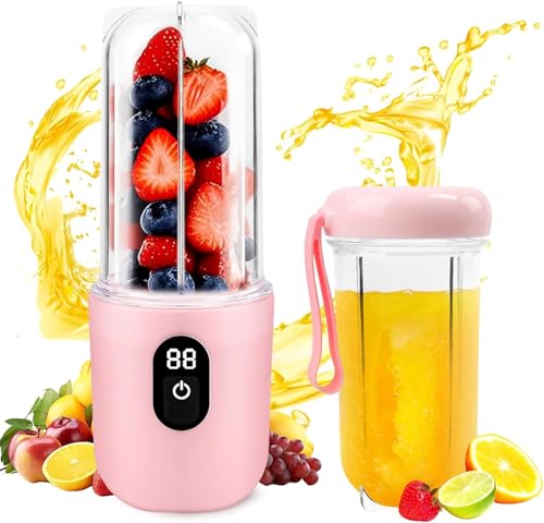 Tragbarer Mixer, Portabler Elektrischer Saftpresse mit Digitalanzeige, 1500mAh Akku, Drahtloser Gebrauch, 16-Blatt SUS Schneidkopf, Hochgeschwindigkeit - Für Auto/Camping/Office von Byffoer