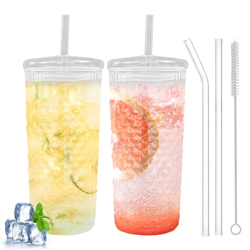 Byfoyif 2 Stück Glasbecher mit Deckel Wiederverwendbar Strohhalm 650ml Gläser Eiskaffee Becher Smoothie Glasbecher Smoothie Gläser Trinkgläser für Kaffee Eiskaffee dickwandig Longdrinkgläser Byfoyif 2 Stück Glasbecher mit Deckel Wiederverwendbar Strohhalm 650ml Gläser Eiskaffee Becher Smoothie Glasbecher Smoothie Gläser Trinkgläser für Kaffee Eiskaffee dickwandig Longdrinkgläser von Byfoyif