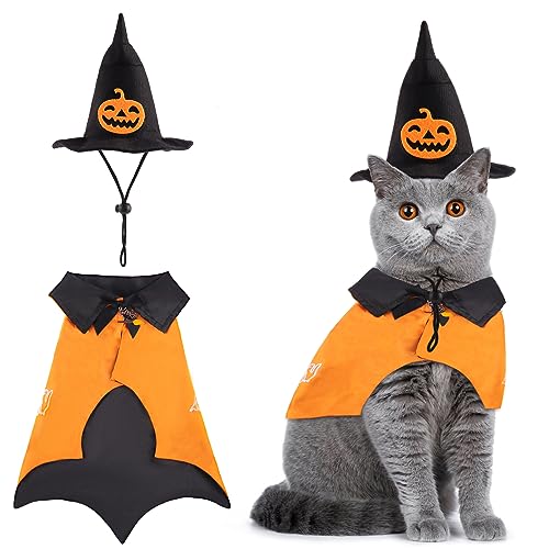 Katze Halloween Kostüme,Zauberer Mantel Katze Kleidung, Rollenspiel Katze Kostüm, Zauberer Hut Mantel Kätzchen Halloween Kostüm, Halloween Party Katze Kostüm von Byhoo