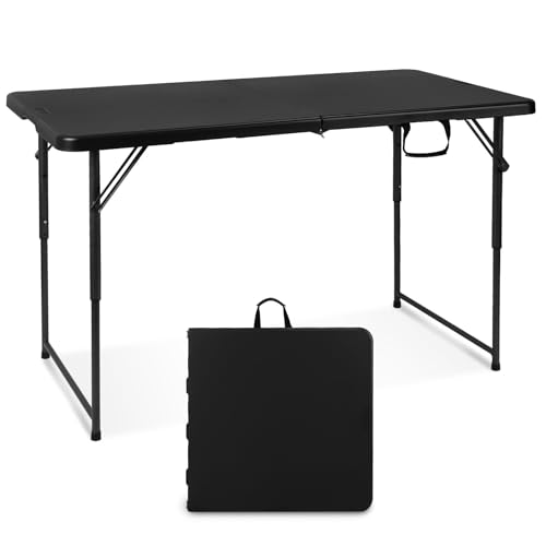 Byliable Klapptisch 120 cm tragbar, höhenverstellbar Campingtisch, Gartentisch Esstisch Partytisch klappbar faltbar, Outdoor Indoor, Schwarz von Byliable