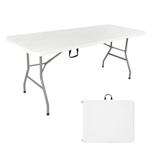 Byliable Klapptisch, 180cm, tragbar, robust, Kunststoff, zusammenklappbar, für drinnen und draußen, für Camping, Picknick und Party, Weiß von Byliable