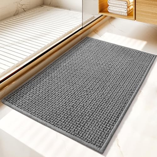 Bylphy Badematte rutschfest Chenille Badezimmerteppich 50 x 80 cm Super Saugfähig Badteppich rutschfest Waschbar Badvorleger für Badezimmer (Grau, 50 x 80 cm) von Bylphy