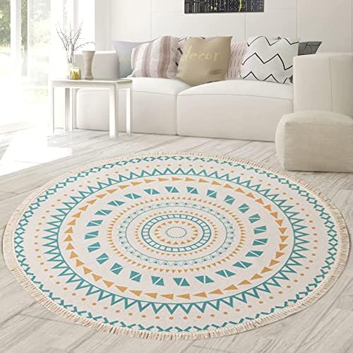 Bylphy Bohemian Dekorative Teppich mit Quasten 120cm Baumwolle Handgemachte Weben Teppich Waschbare Mandala Runder Teppich Baumwollteppich for Wohnzimmer Kinderzimmer Schlafzimmer Teetisch von Bylphy