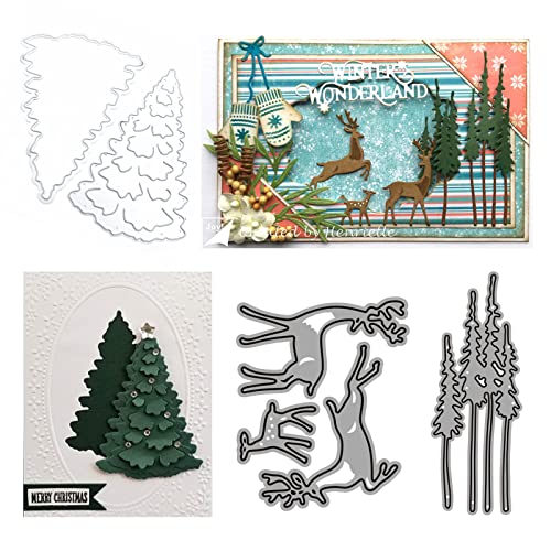 3 Stück Weihnachten Stanzformen Set, Weihnachtsbaum Rentier Prägeschablonen, für DIY Scrapbook Album Papierkarte Kuchendeckel Basteln von Bymivofun