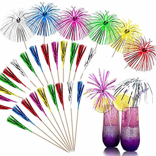 Bymivofun 100 Stück Feuerwerk Cocktail Picks, Palmen Picks, Mini Getränke Picks, 6-Farben-Dekorationen, für Obst, Kuchen, Hochzeit, Bar, Geburtstagsfeier von Bymivofun