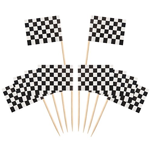 Zahnstocher Flaggen,Flaggenpicker Bambus Checkered Racing Toppers Toothpick für Party Kuchen Lebensmittel Käseplatte Vorspeisen 100 Stücke von Byou