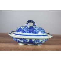 Vintage Victoria Ware Ironstone Blue Willow Oriental Auflaufform & Deckel Made in England von ByouTiFi