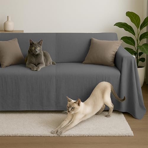 Byour3 - Sofabezug 2 3 4 Sitzer Leichte 100% Reine Baumwolle Sofa Cover Schutzhülle Sofaüberwurf L U Form Ecksofa Sofa Couch Abdeckung Alles Couchbezug Abwaschbar (Anthrazitgrau, 3 Sitzer) von Byour3