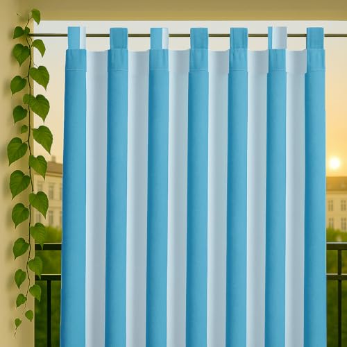 Byour3 - Outdoor Vorhang mit Stoffschlaufen Wasserdicht Anti-Schimmel Sonnenschirmtuch mit Stoffringen für Pavillon Veranda Laube UV-Verdunkelungsvorhang (Streifen Türkis, B.155 x 285 L) von Byour3