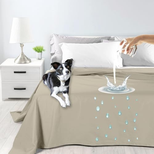 Byour3 – SUPER wasserdichte Tagesdecke Baumwolle Fleckenbeständig Doppel Bettschutz Einzelbett Queen Size Anti-Tierhaar Anti-Schimmel Katzen Hunde Haustiere Kinder Waschbare (Beige, Queen Size) von Byour3