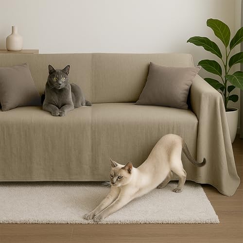 Byour3 - Sofabezug 2 3 4 Sitzer Leichte 100% Reine Baumwolle Sofa Cover Schutzhülle Sofaüberwurf L U Form Ecksofa Sofa Couch Abdeckung Alles Couchbezug Abwaschbar (Beige, 4-Sitzer) von Byour3