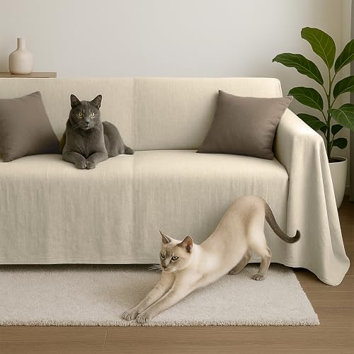 Byour3 - Sofabezug 2 3 4 Sitzer Leichte 100% Reine Baumwolle Sofa Cover Schutzhülle Sofaüberwurf L U Form Ecksofa Sofa Couch Abdeckung Alles Couchbezug Abwaschbar (Elfenbein, 4 Sitzer) von Byour3