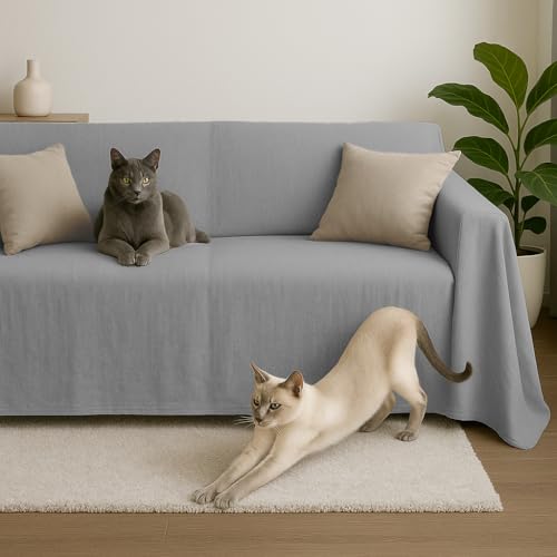 Byour3 - Sofabezug 2 3 4 Sitzer Leichte 100% Reine Baumwolle Sofa Cover Schutzhülle Sofaüberwurf L U Form Ecksofa Sofa Couch Abdeckung Alles Couchbezug Abwaschbar (Grau Stahl 4 Sitzer) von Byour3