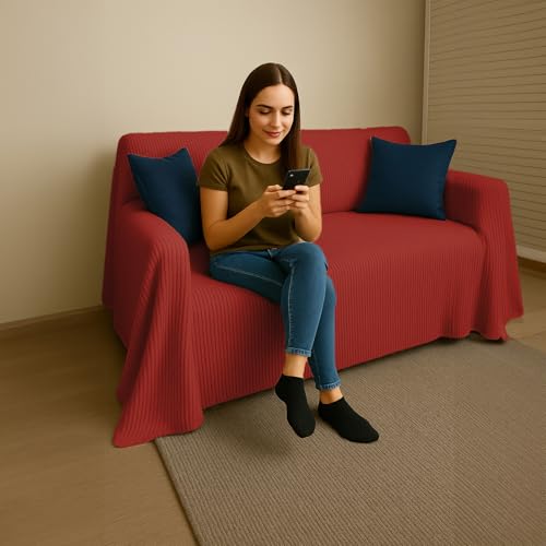 Byour3 - Sofabezug 3 4 5 Sitzer Gemischte Baumwolle Sofaüberwurf Jacquard Rechteckiger Schutzstoff Auch Für Ecksofa L U Form Mit Ohne Chaise Longue Universell Waschbar (Ottoman Rot, 3 Sitzer) von Byour3