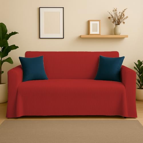 Byour3 - Sofabezug 3 4 5 Sitzer Gemischte Baumwolle Sofaüberwurf Jacquard Rechteckiger Schutzstoff Auch Für Ecksofa L U Form Mit Ohne Chaise Longue Universell Waschbar (Ottoman Rot, 4 Sitzer) von Byour3