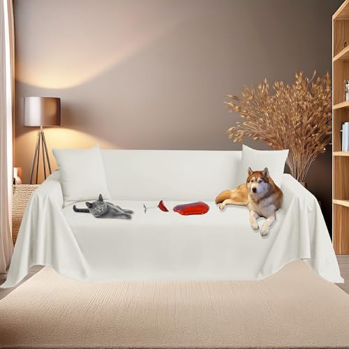 Byour3 – Sofabezug SUPER WASSERDICHT 3 2 4 Sitzer - Sofaschoner Katze Hund Kinder Haustiere - Sofaschutz Fleckenabweisender Anti Tierhaare Sofa-Abdeckung Rechteckig Waschbarer (Elfenbein, 3 Sitzer) von Byour3