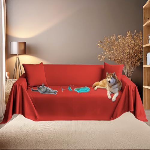 Byour3 – Sofabezug SUPER WASSERDICHT 3 2 4 Sitzer - Sofaschoner Katze Hund Kinder Haustiere - Sofaschutz Fleckenabweisender Anti Tierhaare Sofa-Abdeckung Rechteckig Waschbarer (Rot, 1 Sitzer) von Byour3